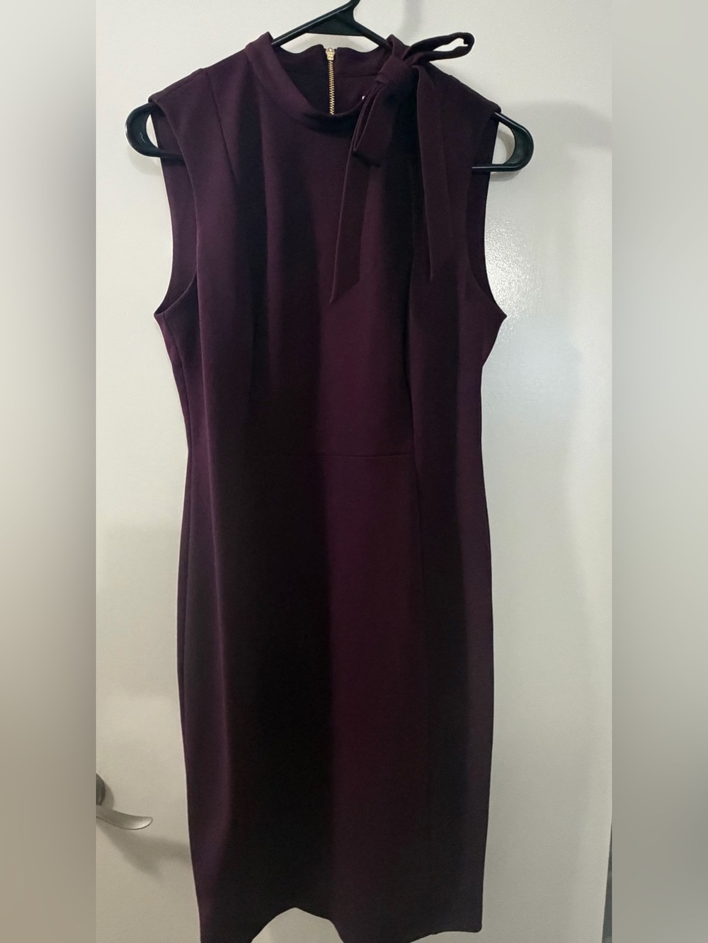 Calvin Klein Sleeveless Bow-Neck Sheath Dress in Deep Plum